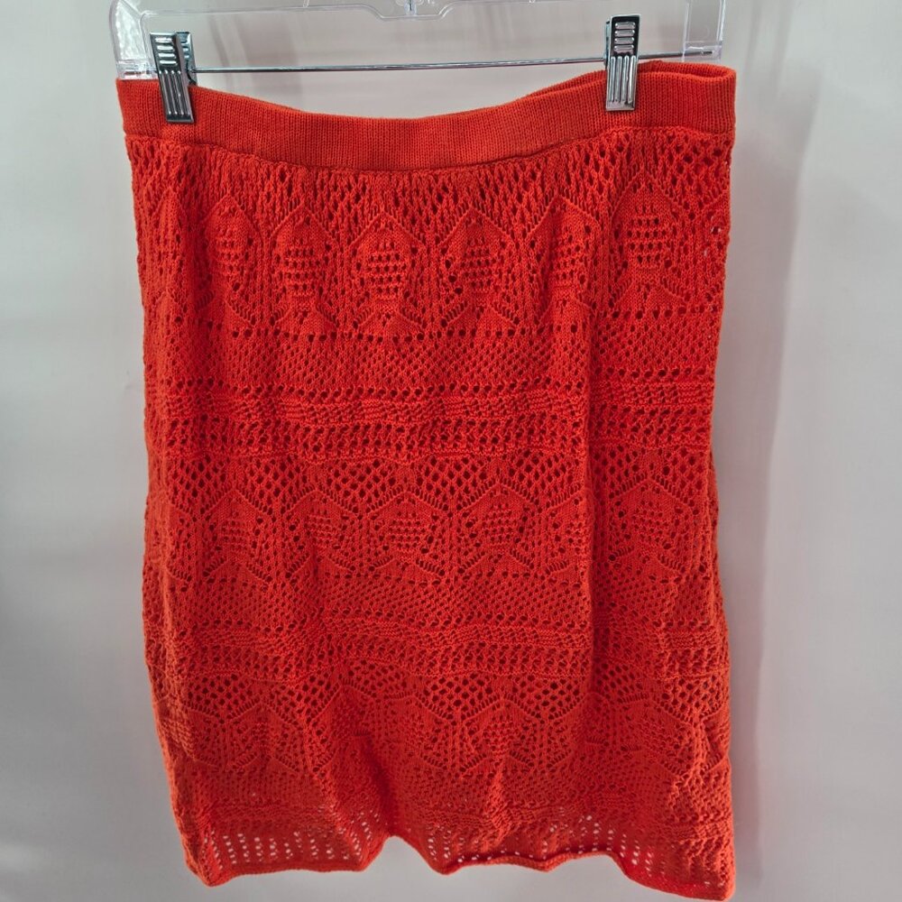 Liz Claiborne New York Orange Crochet Midi Skirt Medium